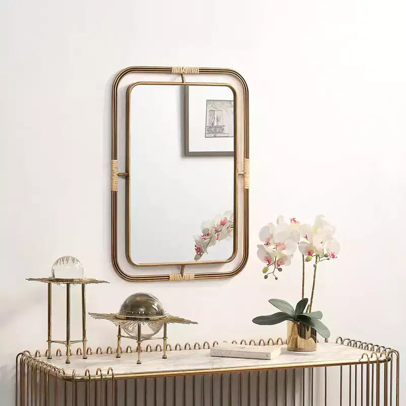 Holli Furniture Metal and Rattan Mirror Brown