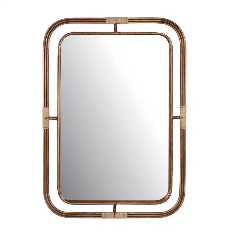 Miroir en métal et rotin marron