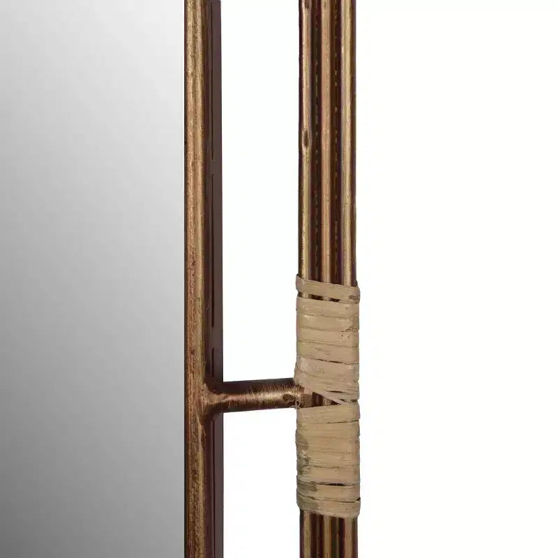 Miroir en métal et rotin marron