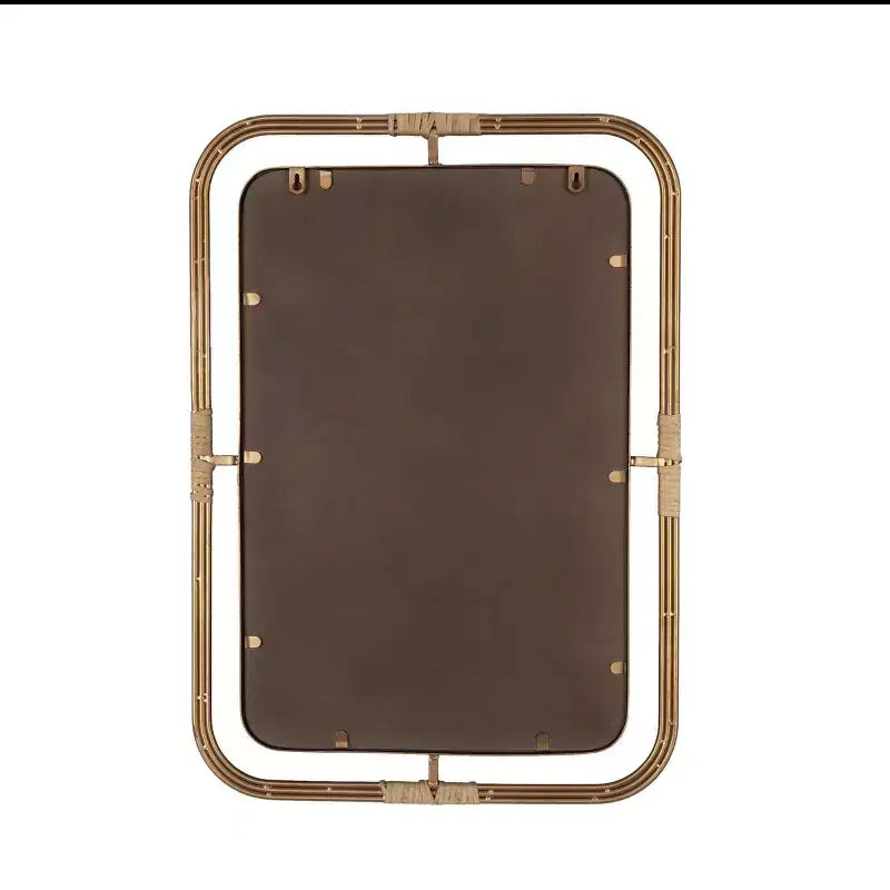 Miroir en métal et rotin marron