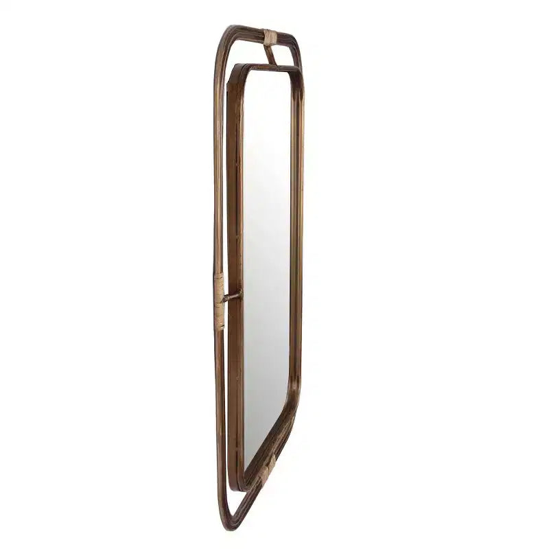 Miroir en métal et rotin marron