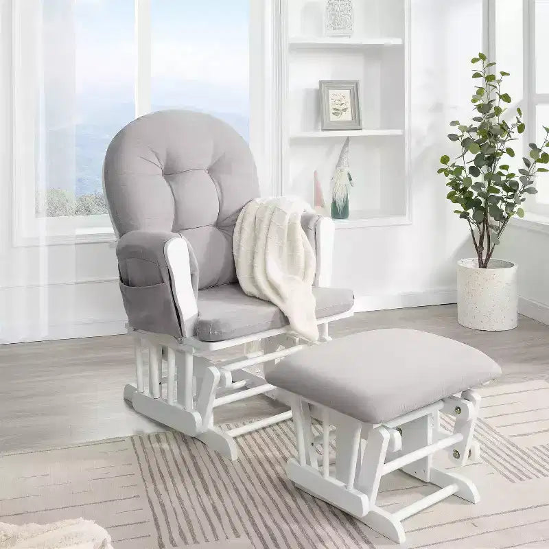 Home Imports Emporium Glider and Ottoman Set  Smooth Rocking Motion, Ergonomic High-Back Chair with Cushioned Armrests & Storage Pockets