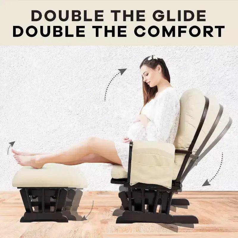 Ensemble planeur et pouf à mouvement de bascule fluide, chaise ergonomique à dossier haut avec accoudoirs rembourrés et poches de rangement
