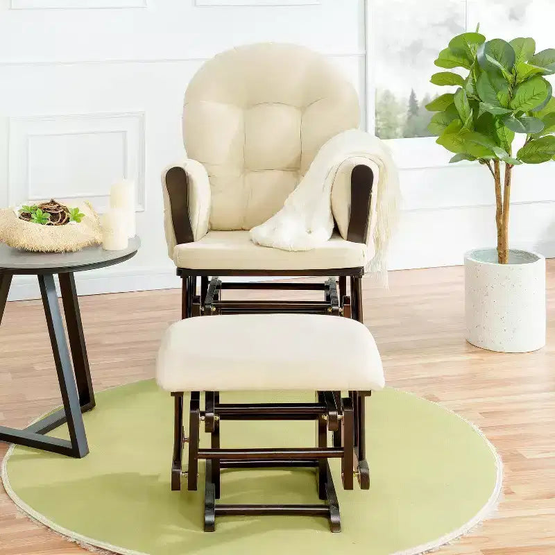 Ensemble planeur et pouf à mouvement de bascule fluide, chaise ergonomique à dossier haut avec accoudoirs rembourrés et poches de rangement
