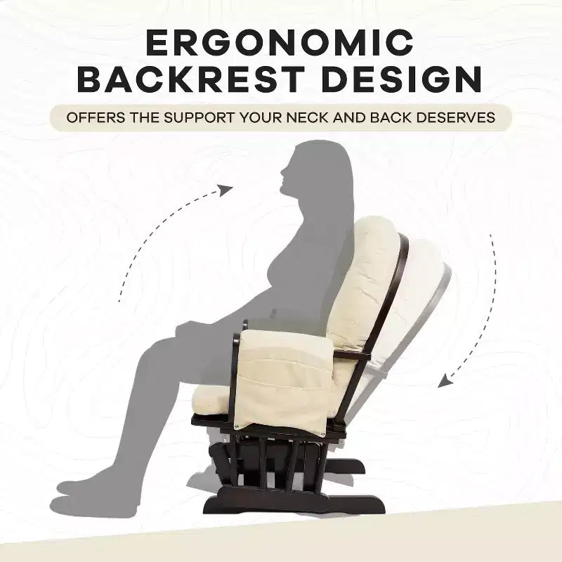 Ensemble planeur et pouf à mouvement de bascule fluide, chaise ergonomique à dossier haut avec accoudoirs rembourrés et poches de rangement