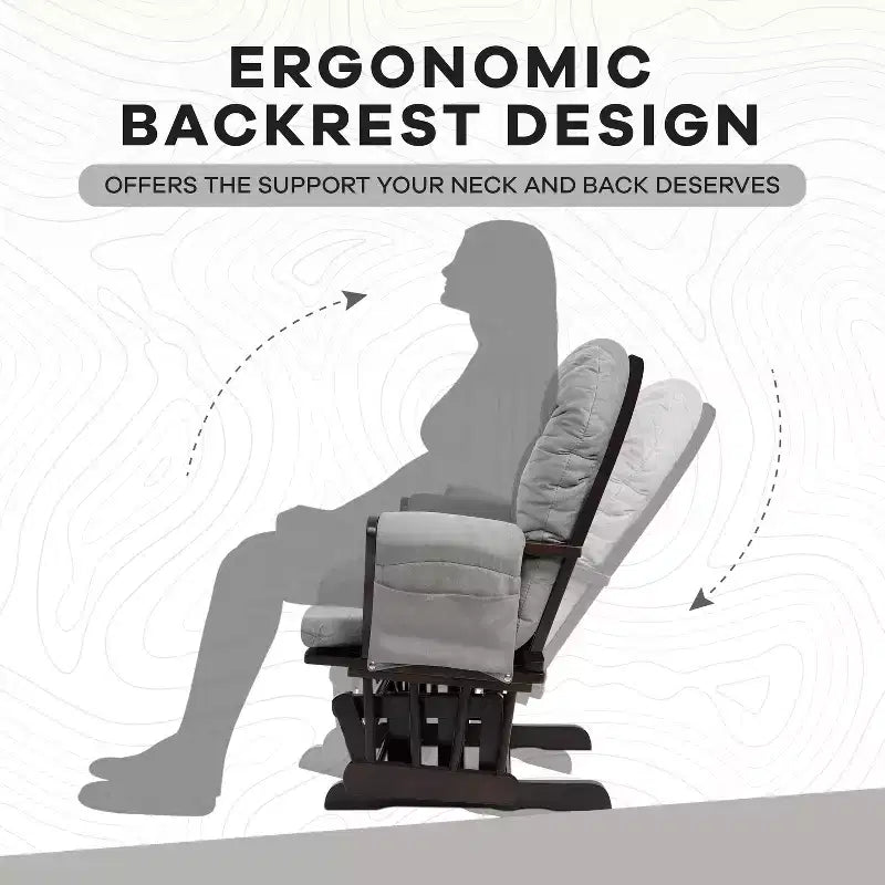 Ensemble planeur et pouf à mouvement de bascule fluide, chaise ergonomique à dossier haut avec accoudoirs rembourrés et poches de rangement