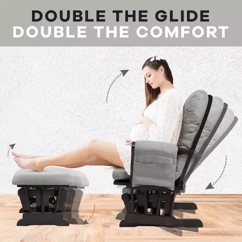 Ensemble planeur et pouf à mouvement de bascule fluide, chaise ergonomique à dossier haut avec accoudoirs rembourrés et poches de rangement