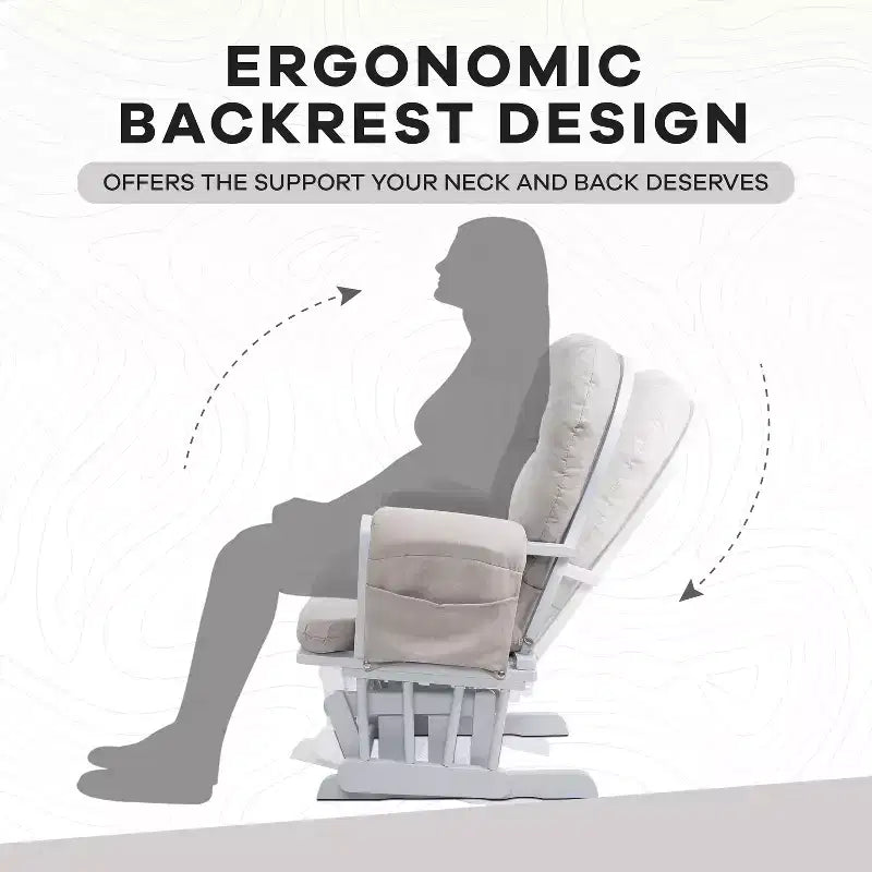Ensemble planeur et pouf à mouvement de bascule fluide, chaise ergonomique à dossier haut avec accoudoirs rembourrés et poches de rangement