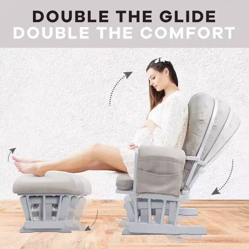 Ensemble planeur et pouf à mouvement de bascule fluide, chaise ergonomique à dossier haut avec accoudoirs rembourrés et poches de rangement