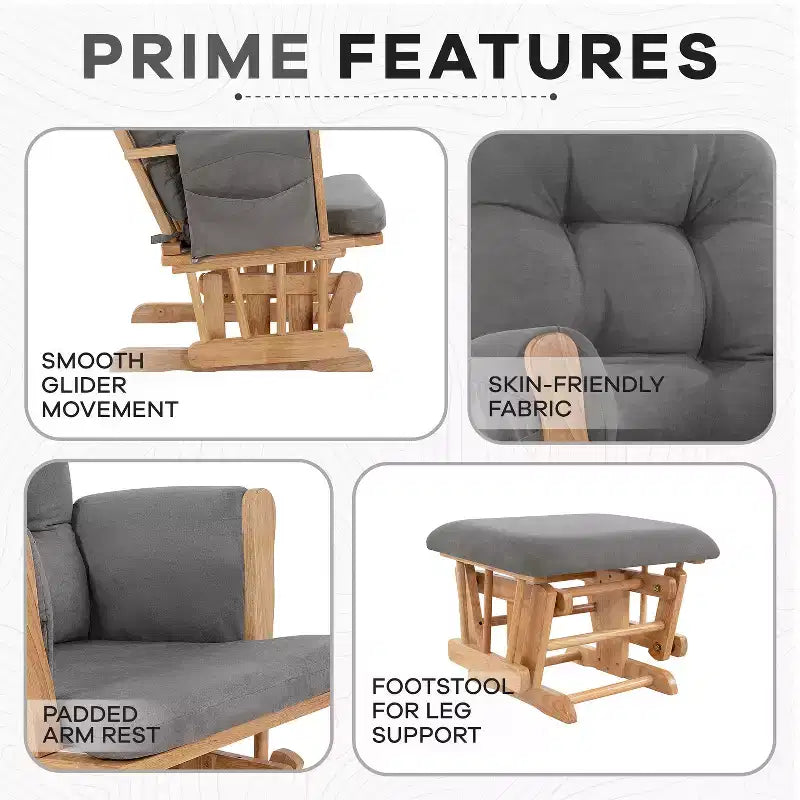 Ensemble planeur et pouf à mouvement de bascule fluide, chaise ergonomique à dossier haut avec accoudoirs rembourrés et poches de rangement