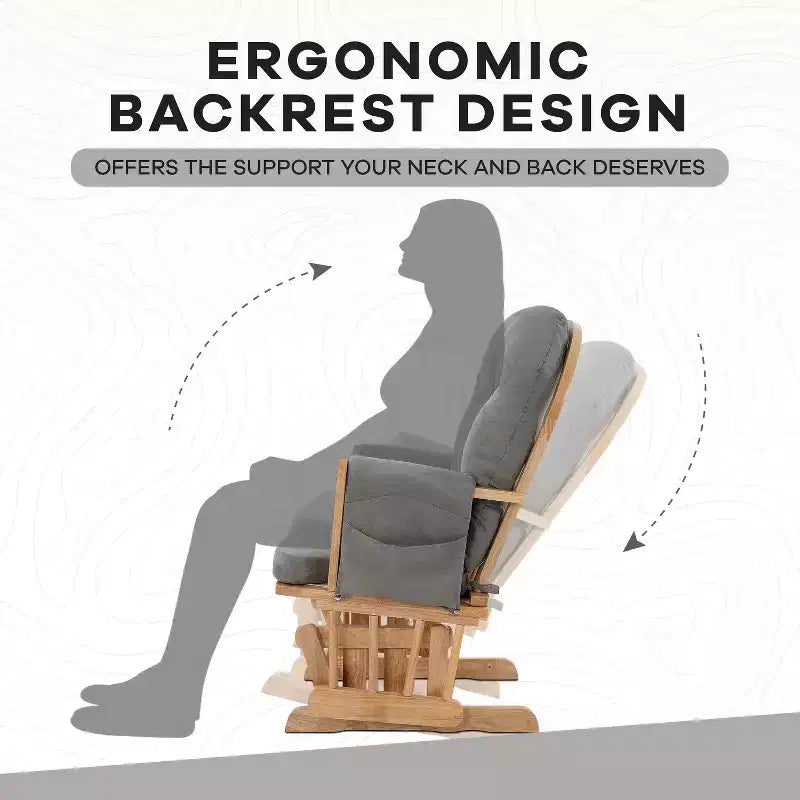 Ensemble planeur et pouf à mouvement de bascule fluide, chaise ergonomique à dossier haut avec accoudoirs rembourrés et poches de rangement