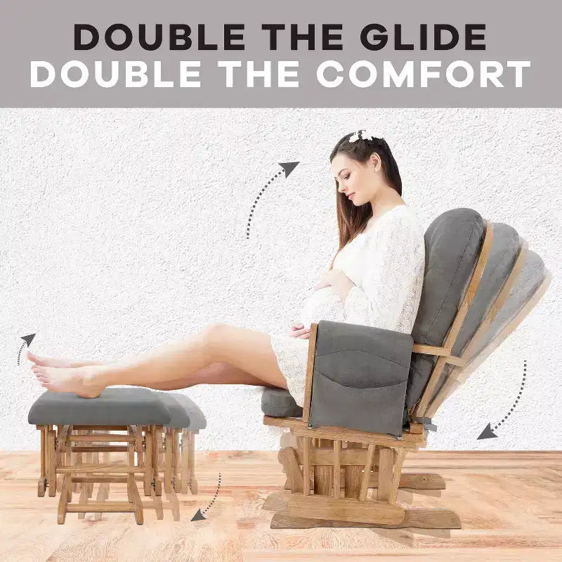 Ensemble planeur et pouf à mouvement de bascule fluide, chaise ergonomique à dossier haut avec accoudoirs rembourrés et poches de rangement