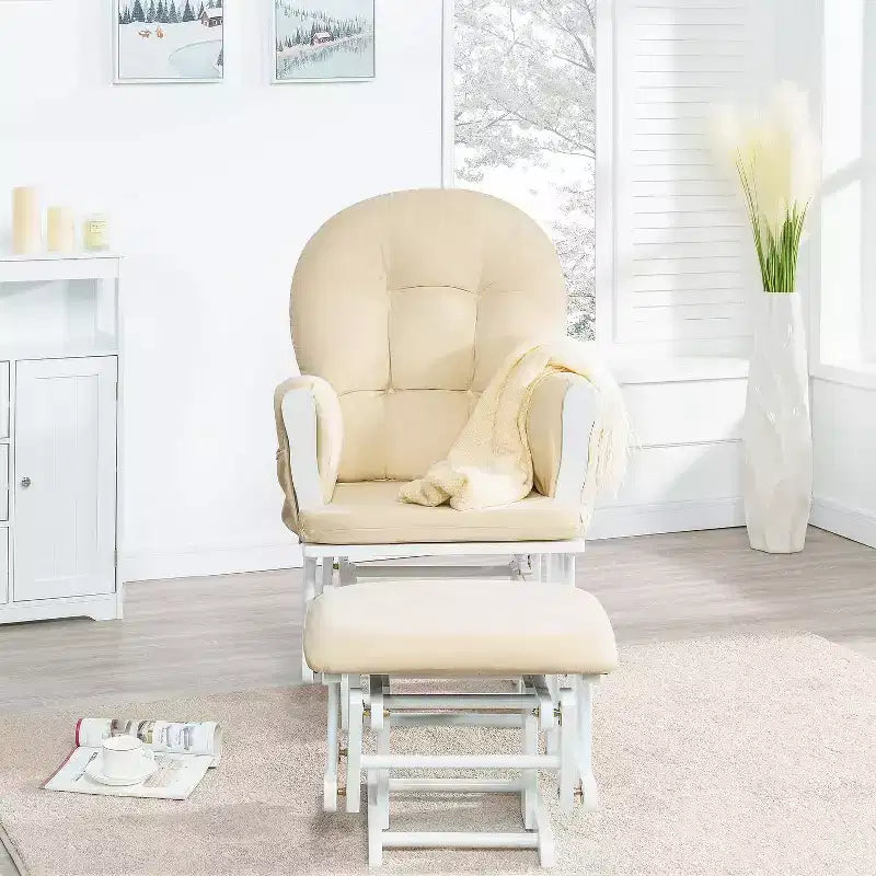 Ensemble planeur et pouf à mouvement de bascule fluide, chaise ergonomique à dossier haut avec accoudoirs rembourrés et poches de rangement