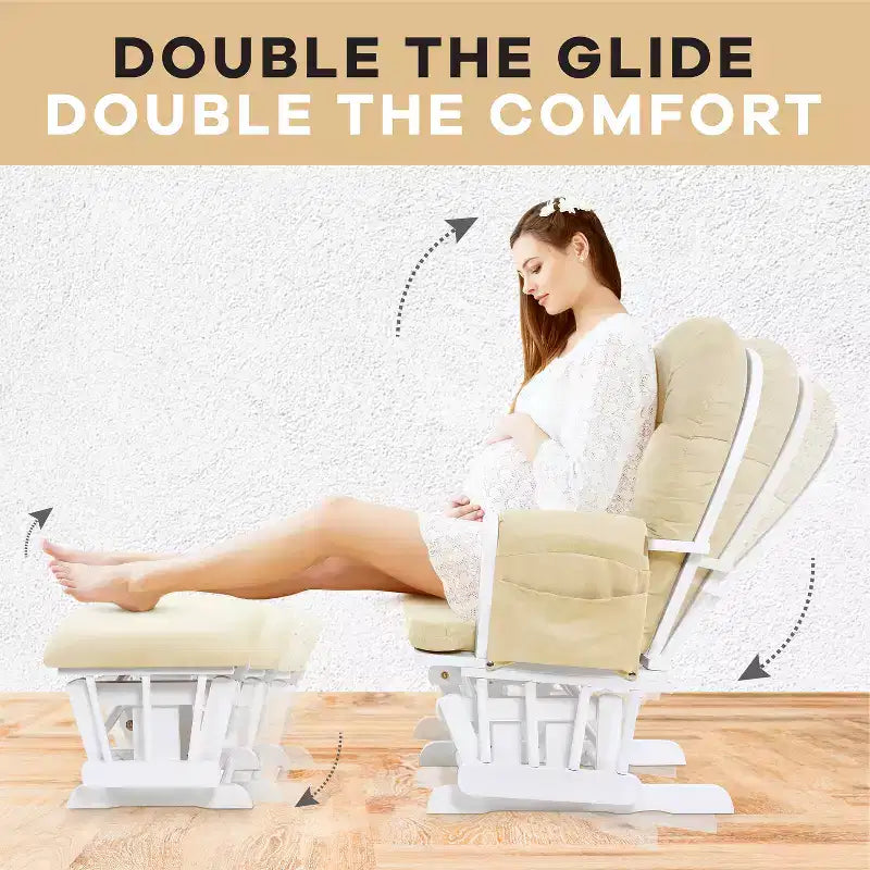 Ensemble planeur et pouf à mouvement de bascule fluide, chaise ergonomique à dossier haut avec accoudoirs rembourrés et poches de rangement
