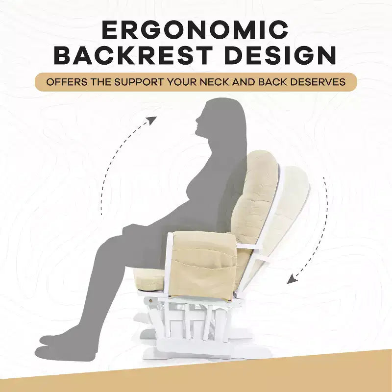 Ensemble planeur et pouf à mouvement de bascule fluide, chaise ergonomique à dossier haut avec accoudoirs rembourrés et poches de rangement
