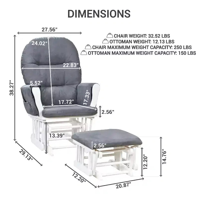 Ensemble planeur et pouf à mouvement de bascule fluide, chaise ergonomique à dossier haut avec accoudoirs rembourrés et poches de rangement