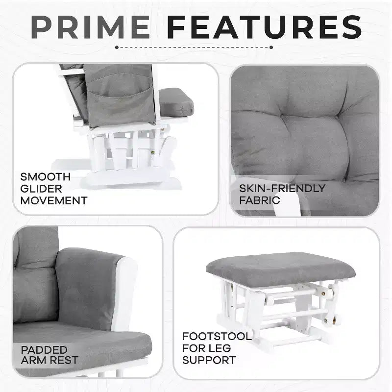 Ensemble planeur et pouf à mouvement de bascule fluide, chaise ergonomique à dossier haut avec accoudoirs rembourrés et poches de rangement