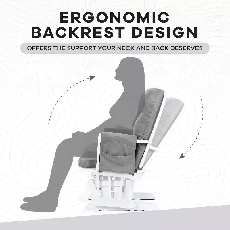 Ensemble planeur et pouf à mouvement de bascule fluide, chaise ergonomique à dossier haut avec accoudoirs rembourrés et poches de rangement