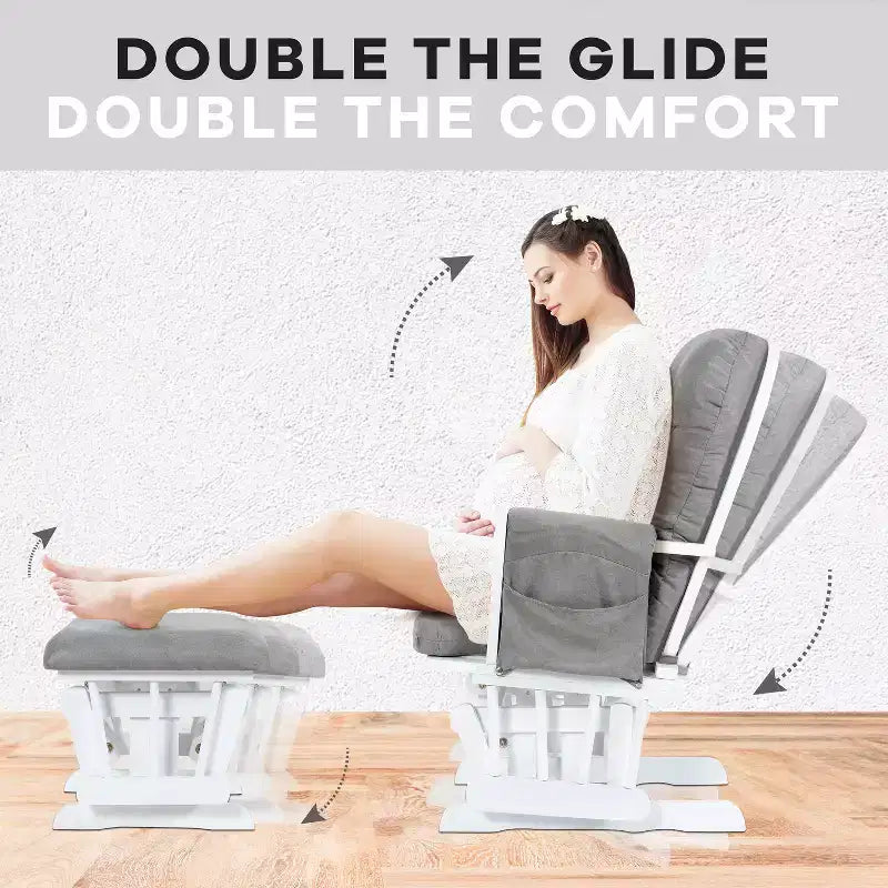 Ensemble planeur et pouf à mouvement de bascule fluide, chaise ergonomique à dossier haut avec accoudoirs rembourrés et poches de rangement
