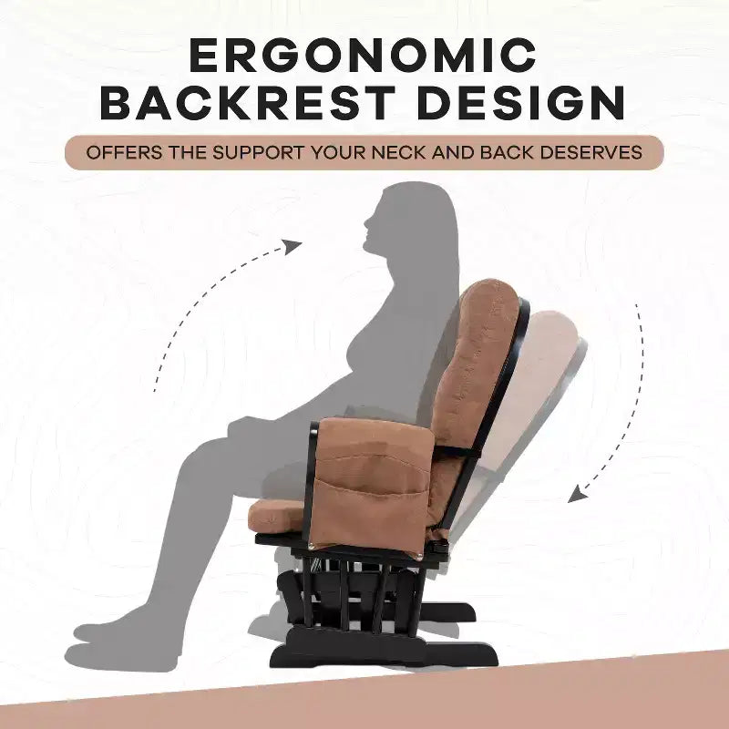 Ensemble planeur et pouf à mouvement de bascule fluide, chaise ergonomique à dossier haut avec accoudoirs rembourrés et poches de rangement