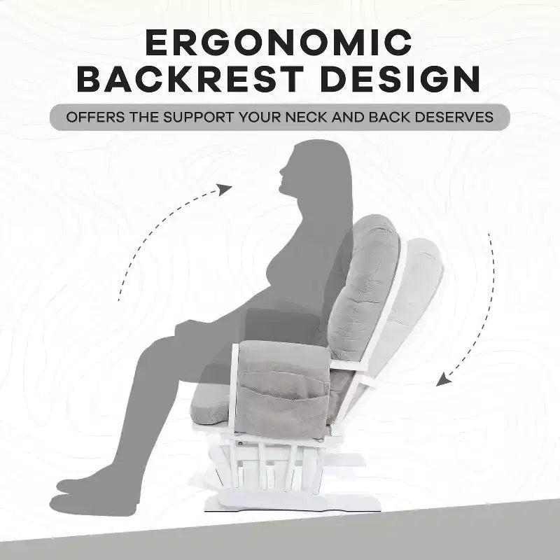 Ensemble planeur et pouf à mouvement de bascule fluide, chaise ergonomique à dossier haut avec accoudoirs rembourrés et poches de rangement