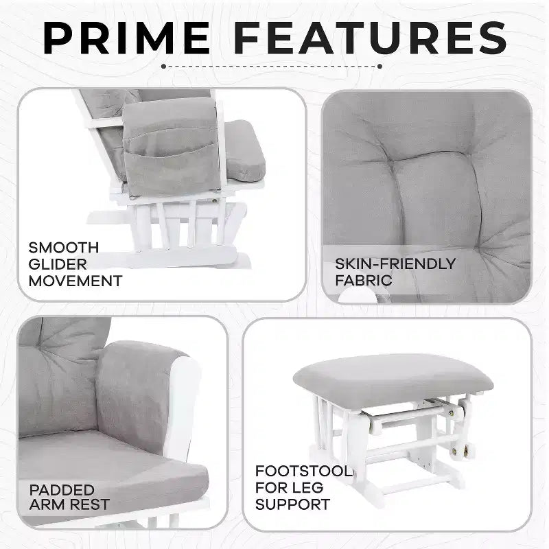 Ensemble planeur et pouf à mouvement de bascule fluide, chaise ergonomique à dossier haut avec accoudoirs rembourrés et poches de rangement
