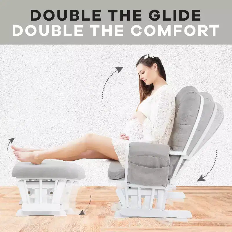 Ensemble planeur et pouf à mouvement de bascule fluide, chaise ergonomique à dossier haut avec accoudoirs rembourrés et poches de rangement