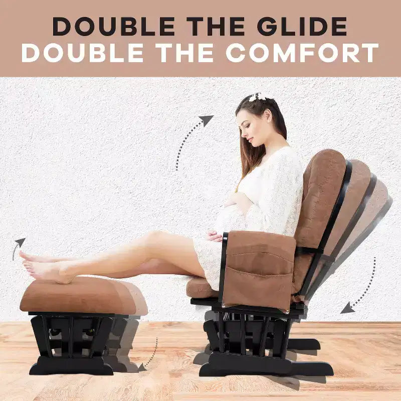 Ensemble planeur et pouf à mouvement de bascule fluide, chaise ergonomique à dossier haut avec accoudoirs rembourrés et poches de rangement