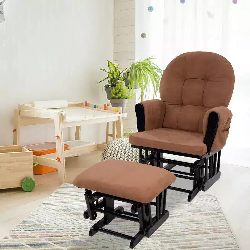 Ensemble planeur et pouf à mouvement de bascule fluide, chaise ergonomique à dossier haut avec accoudoirs rembourrés et poches de rangement