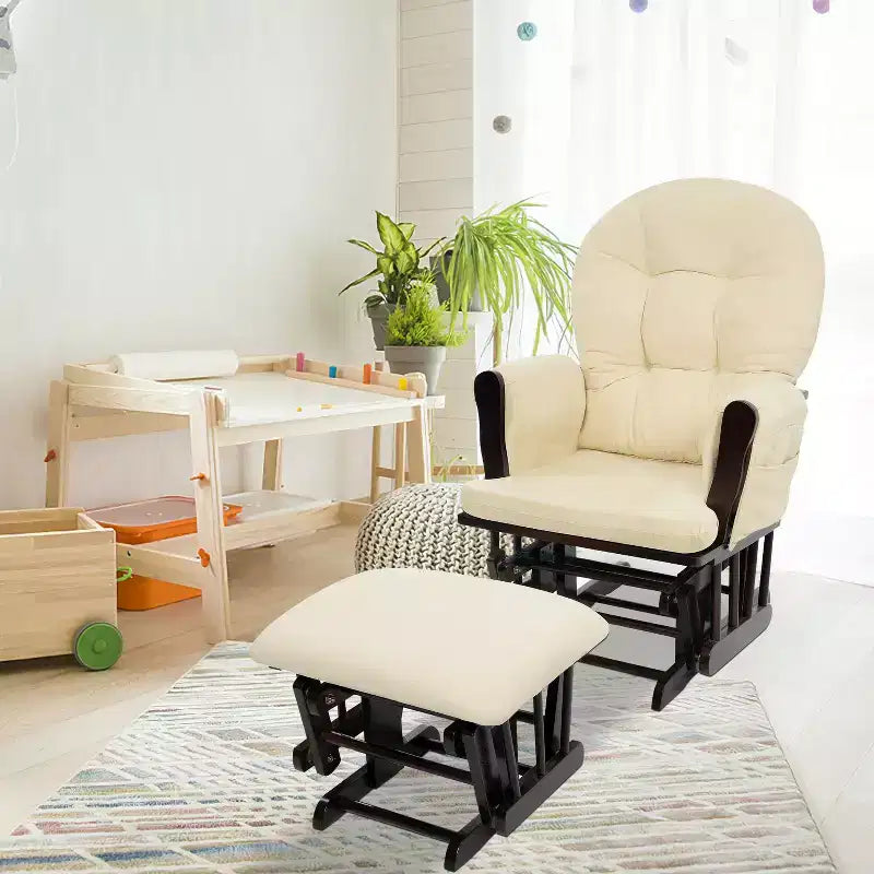 Ensemble planeur et pouf à mouvement de bascule fluide, chaise ergonomique à dossier haut avec accoudoirs rembourrés et poches de rangement
