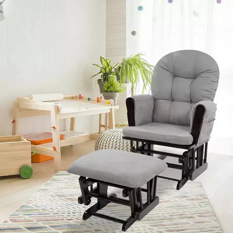 Ensemble planeur et pouf à mouvement de bascule fluide, chaise ergonomique à dossier haut avec accoudoirs rembourrés et poches de rangement
