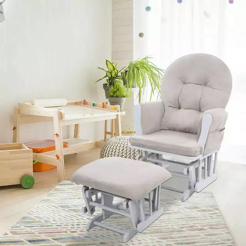 Ensemble planeur et pouf à mouvement de bascule fluide, chaise ergonomique à dossier haut avec accoudoirs rembourrés et poches de rangement
