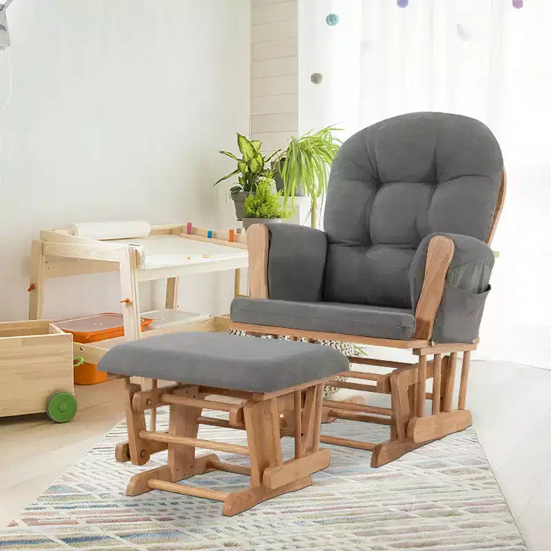 Ensemble planeur et pouf à mouvement de bascule fluide, chaise ergonomique à dossier haut avec accoudoirs rembourrés et poches de rangement