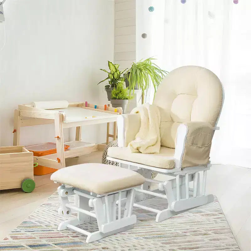 Ensemble planeur et pouf à mouvement de bascule fluide, chaise ergonomique à dossier haut avec accoudoirs rembourrés et poches de rangement