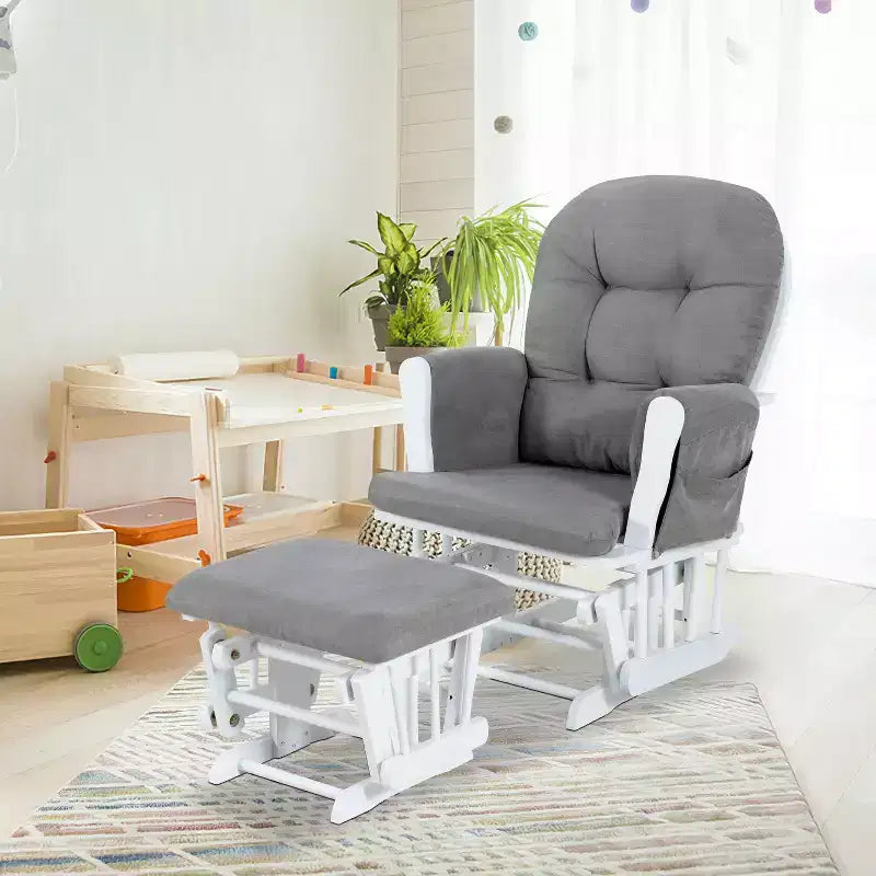 Ensemble planeur et pouf à mouvement de bascule fluide, chaise ergonomique à dossier haut avec accoudoirs rembourrés et poches de rangement