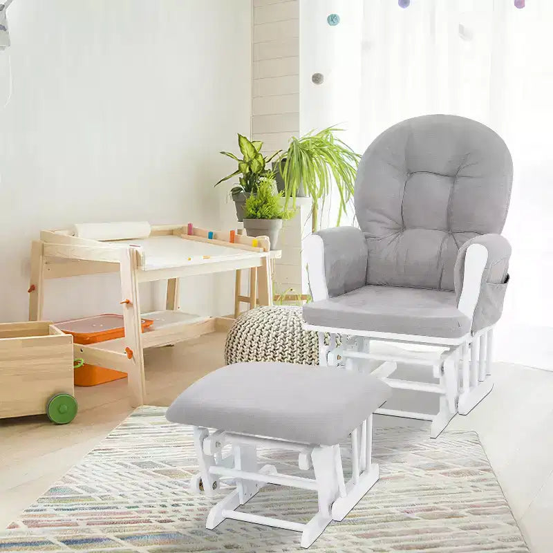 Ensemble planeur et pouf à mouvement de bascule fluide, chaise ergonomique à dossier haut avec accoudoirs rembourrés et poches de rangement