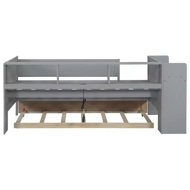 Lit de repos double multifonctionnel avec tiroirs et lit gigogne, rangement de tête de lit et tables, station de recharge USB