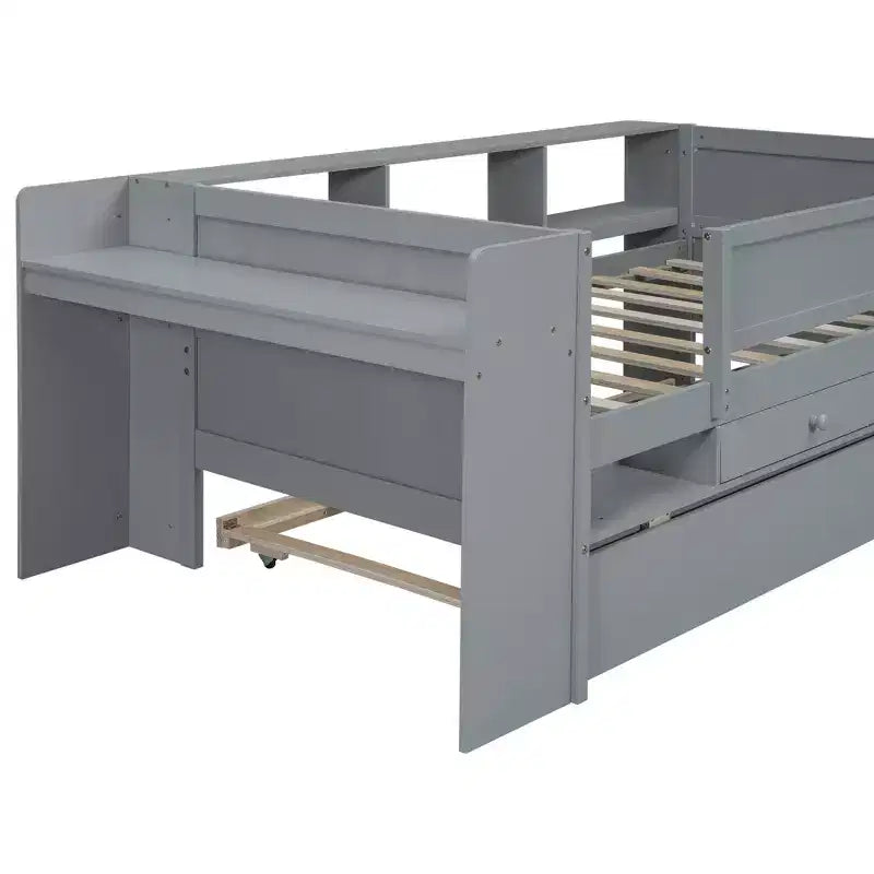 Lit de repos double multifonctionnel avec tiroirs et lit gigogne, rangement de tête de lit et tables, station de recharge USB