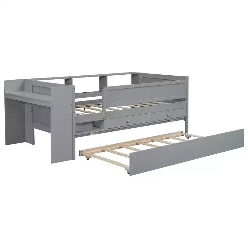 Lit de repos double multifonctionnel avec tiroirs et lit gigogne, rangement de tête de lit et tables, station de recharge USB
