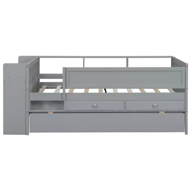 Lit de repos double multifonctionnel avec tiroirs et lit gigogne, rangement de tête de lit et tables, station de recharge USB
