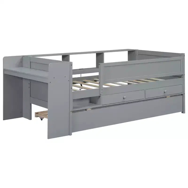 Lit de repos double multifonctionnel avec tiroirs et lit gigogne, rangement de tête de lit et tables, station de recharge USB