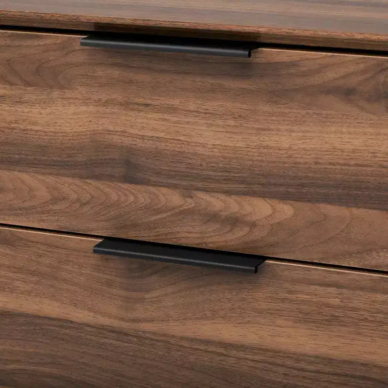 Meuble TV moderne pour téléviseurs jusqu'à 80'', console média TV avec 2 portes vitrées, centre de divertissement avec 2 tiroirs et armoire de rangement, Noyer