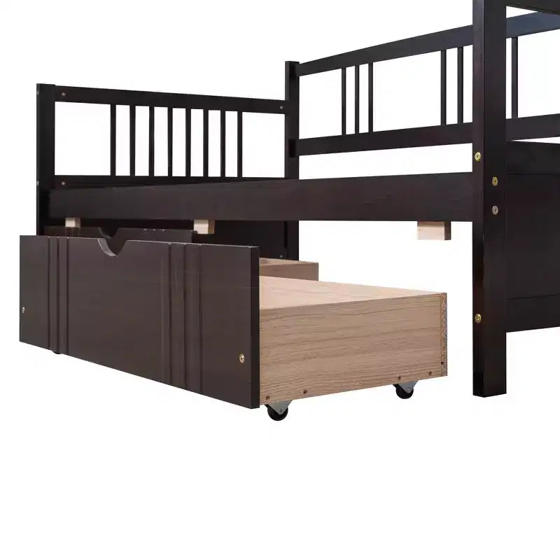 Lit de repos double/grand, cadre de lit plateforme en bois avec lit gigogne double/deux tiroirs