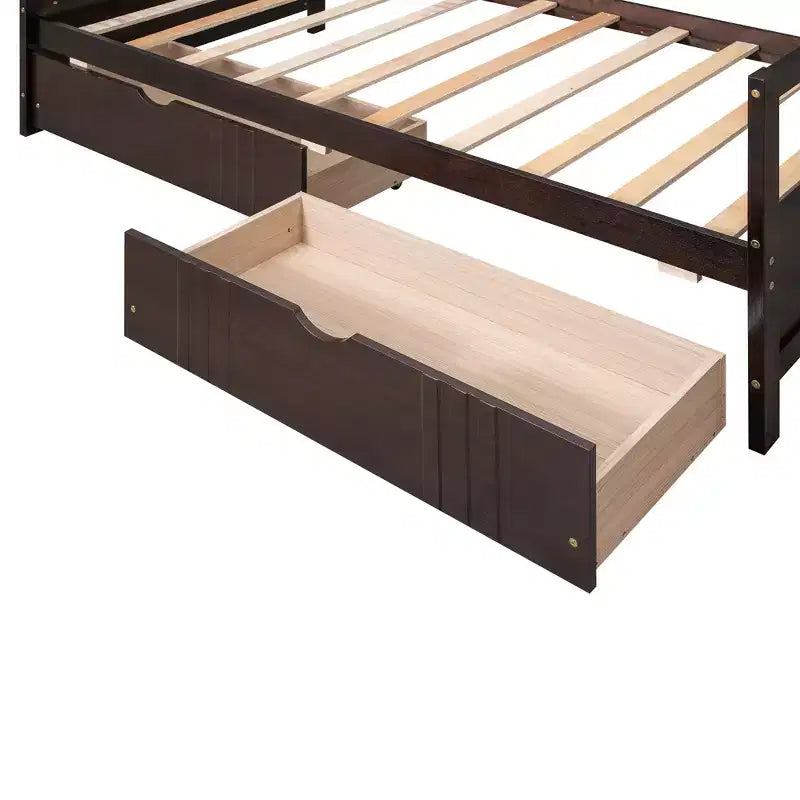Lit de repos double/grand, cadre de lit plateforme en bois avec lit gigogne double/deux tiroirs