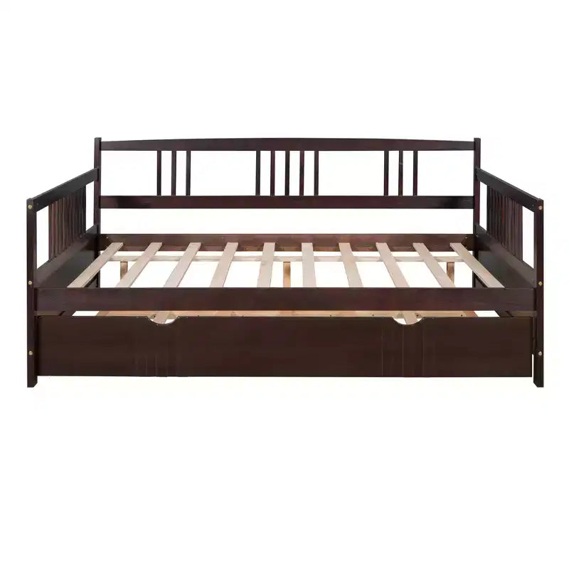 Lit de repos double/grand, cadre de lit plateforme en bois avec lit gigogne double/deux tiroirs
