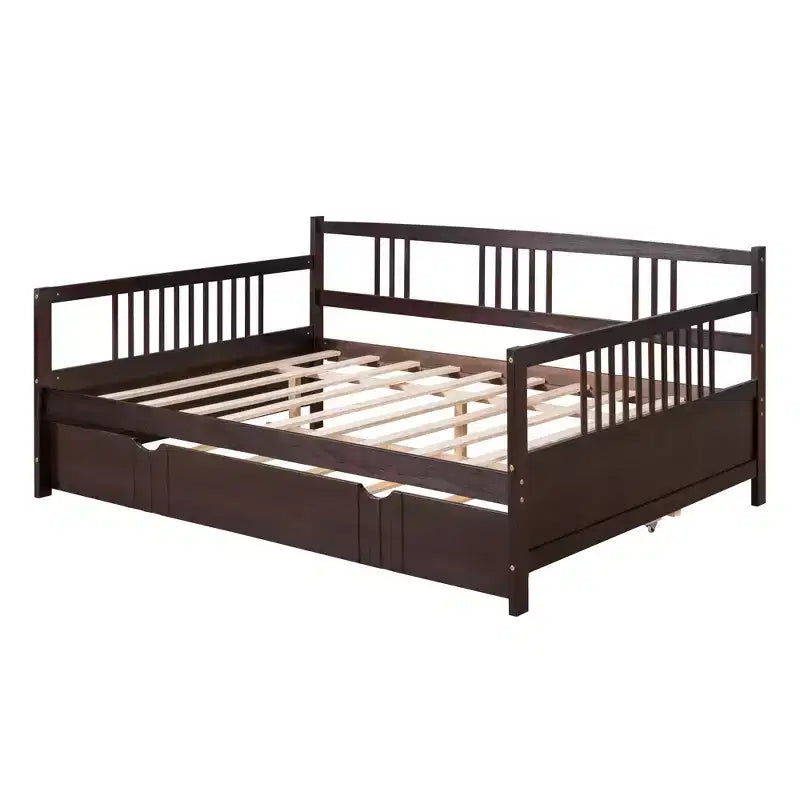 Lit de repos double/grand, cadre de lit plateforme en bois avec lit gigogne double/deux tiroirs