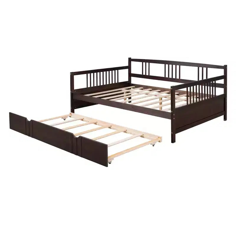 Lit de repos double/grand, cadre de lit plateforme en bois avec lit gigogne double/deux tiroirs