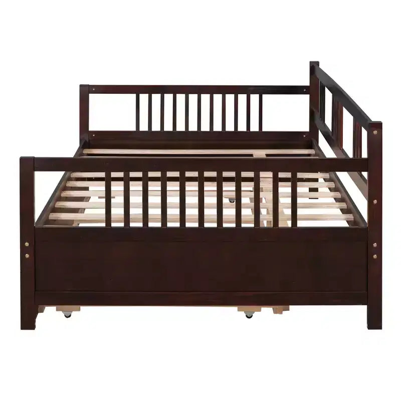 Lit de repos double/grand, cadre de lit plateforme en bois avec lit gigogne double/deux tiroirs