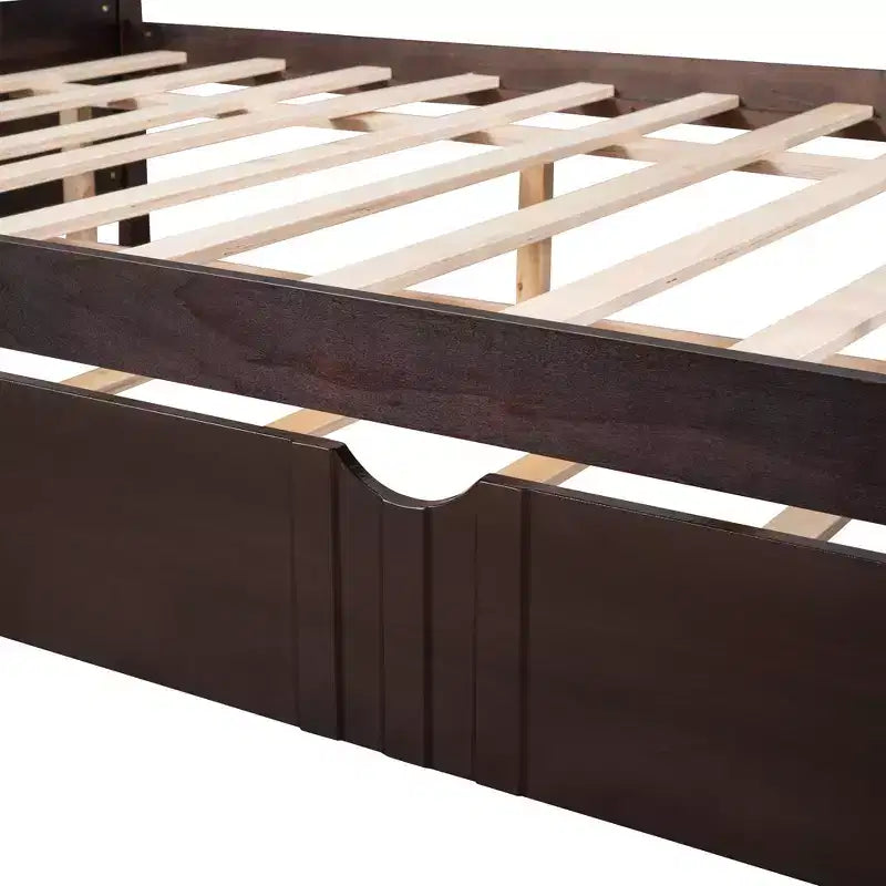 Lit de repos double/grand, cadre de lit plateforme en bois avec lit gigogne double/deux tiroirs