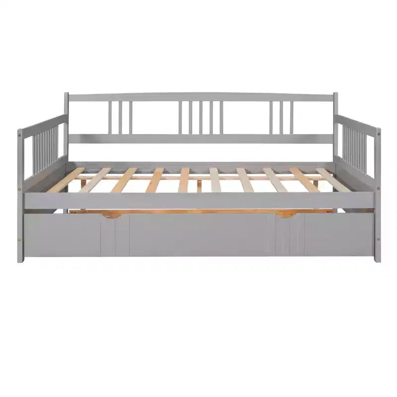 Lit de repos double/grand, cadre de lit plateforme en bois avec lit gigogne double/deux tiroirs